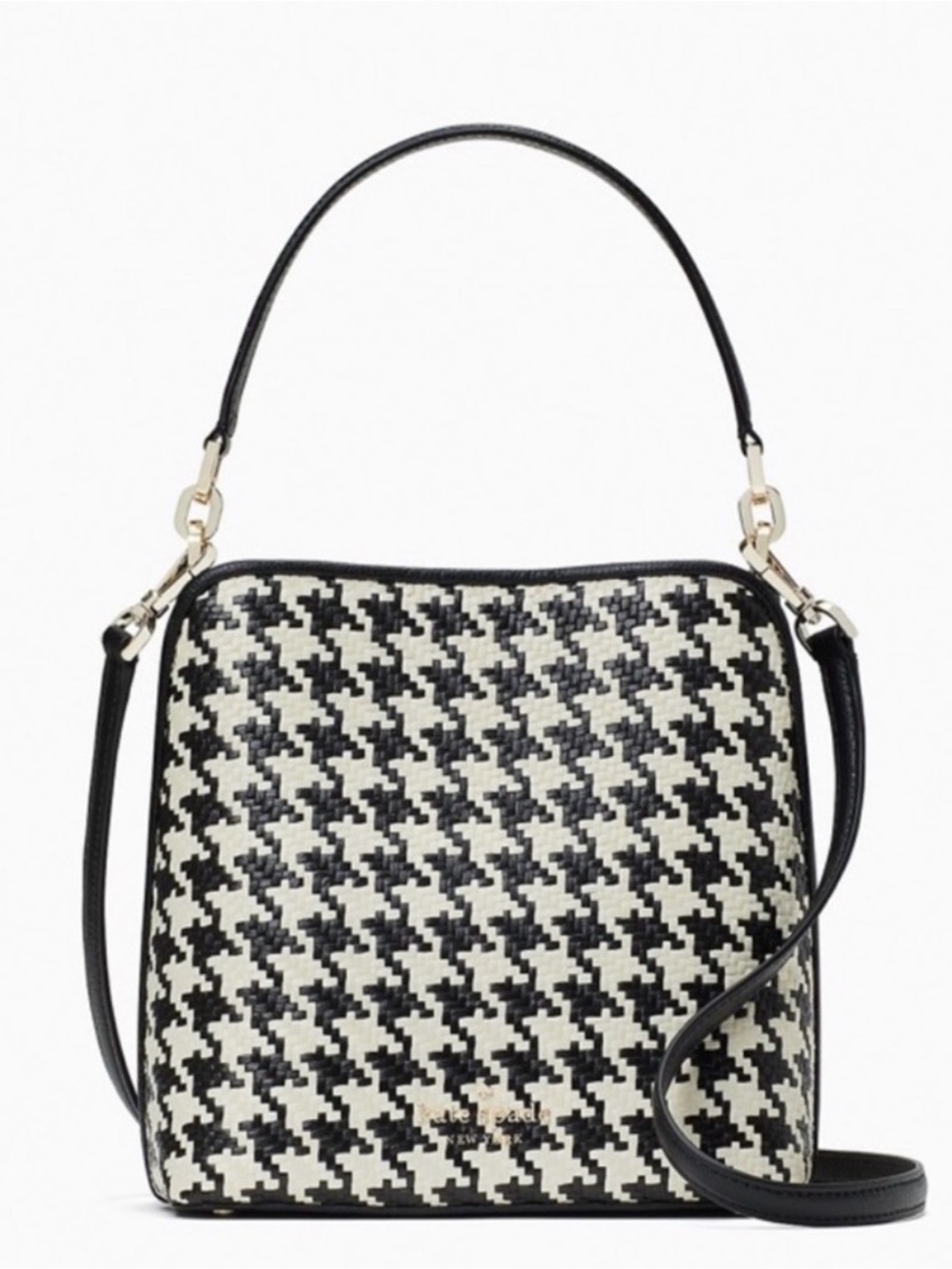 NWOT KATE SPADE Darcy Small Bucket Bag Black & White Houndstooth
